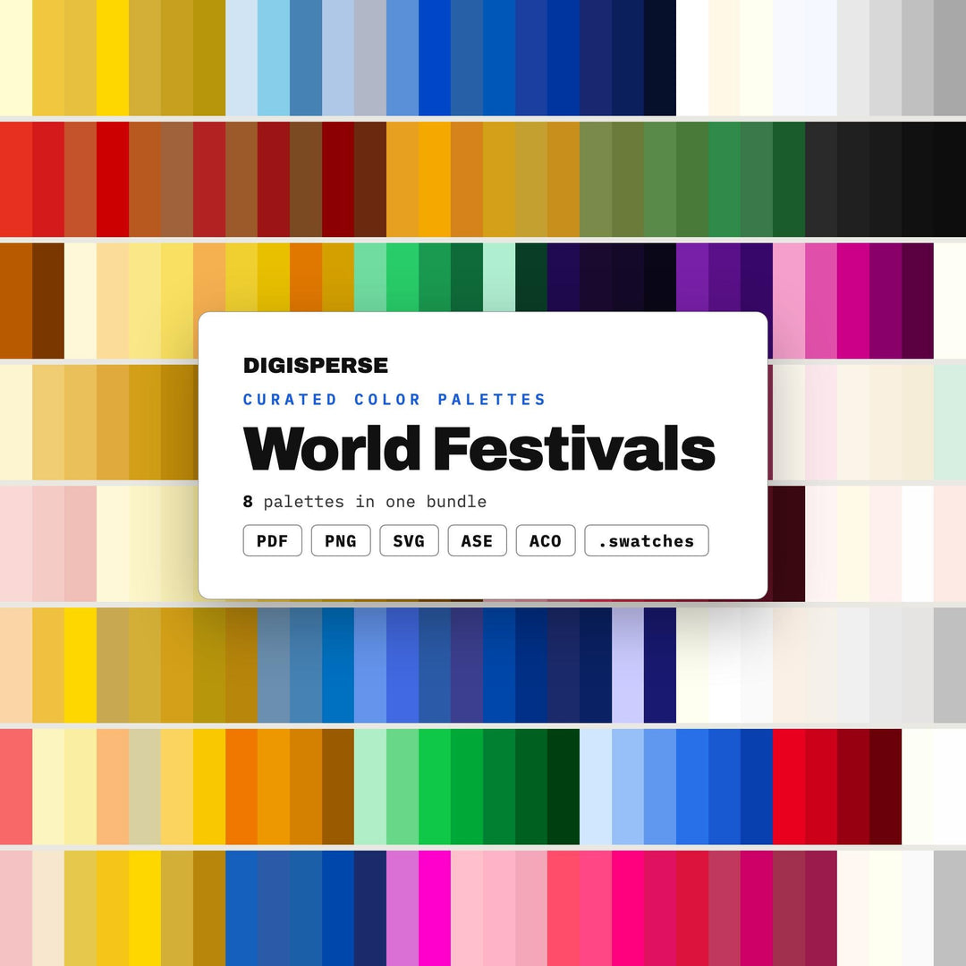 Global Celebration Color Kit, 8 World Festival Palettes for Cultural Event Posters, Travel Blogs and International Party Decor