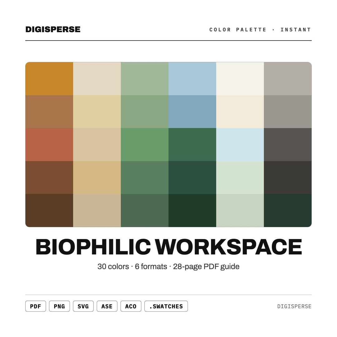 Biophilic Workspace Color Palette | 30 Colors | Hex RGB CMYK | Procreate Swatches + ASE | Digital Download