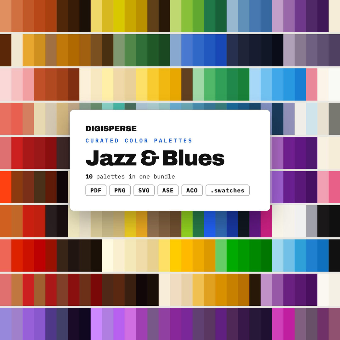 Jazz Club Color Scheme Collection, 10 Blues Lounge Palettes for Music Posters, Vinyl Cover Art and Smoky Bar Interiors
