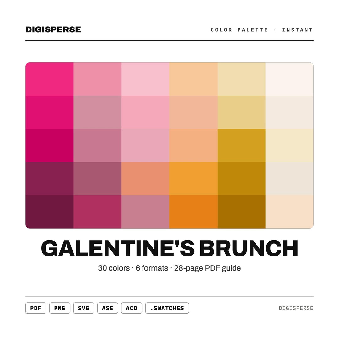 Pink Festive Color Palette for Girls Brunch Art and Valentine Party Branding, 30 Galentine Blush Hues, Procreate Swatches