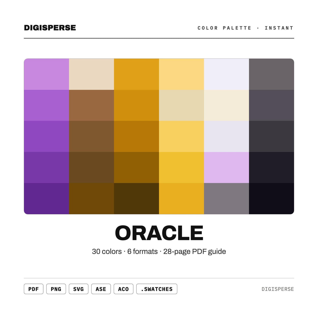 Oracle Color Palette | 30 Colors | Hex RGB CMYK | Color Guide | Procreate Swatches + ASE | Digital Download