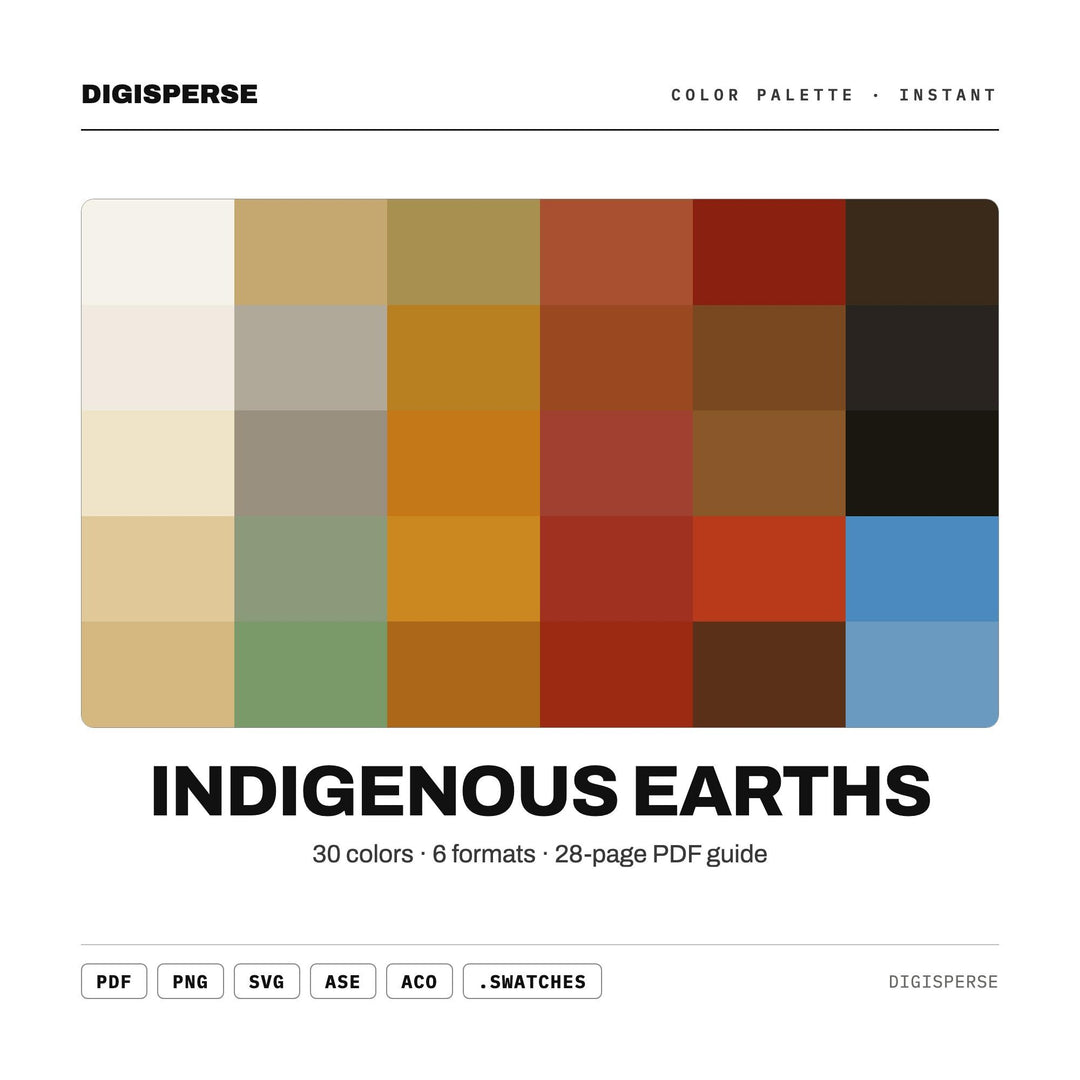 Indigenous Earths Color Palette | 30 Procreate Swatches, HEX, RGB, CMYK (Digital Download)