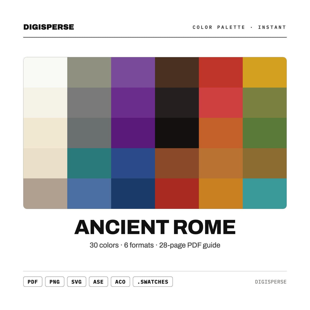 Ancient Rome Color Palette | 30 Colors | Hex RGB CMYK | Color Guide | Procreate Swatches + ASE | Digital Download