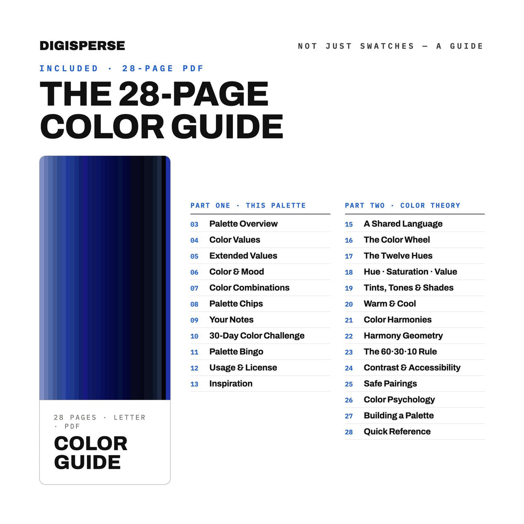 Midnight Blue Color Palette | 30 Hex RGB CMYK Swatches (Digital Download)