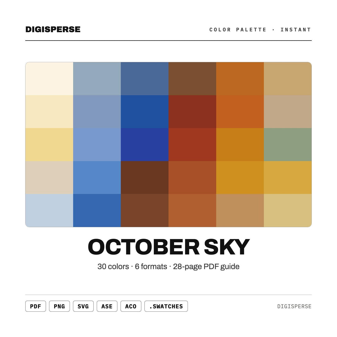October Sky Color Palette | 30 Fall Colors, Procreate, ASE (Digital Download)
