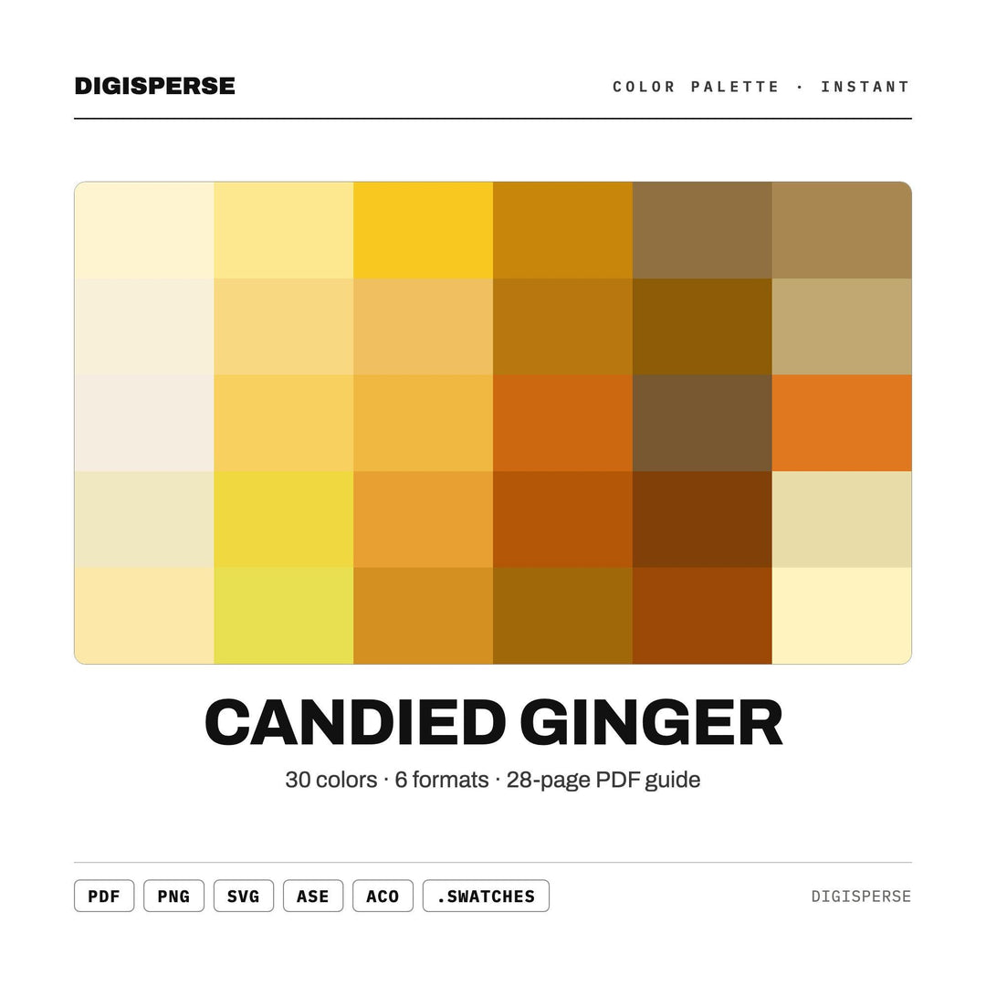Candied Ginger Color Palette | 30 Procreate Swatches, HEX, RGB, CMYK (Digital Download)