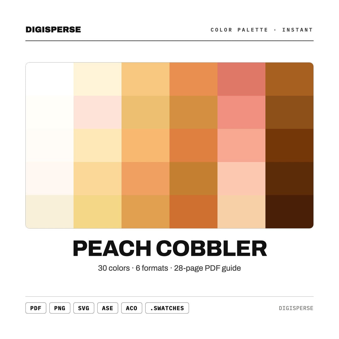 Peach Cobbler Color Palette | 30 Colors | Hex RGB CMYK | Color Guide | Procreate Swatches + ASE | Digital Download