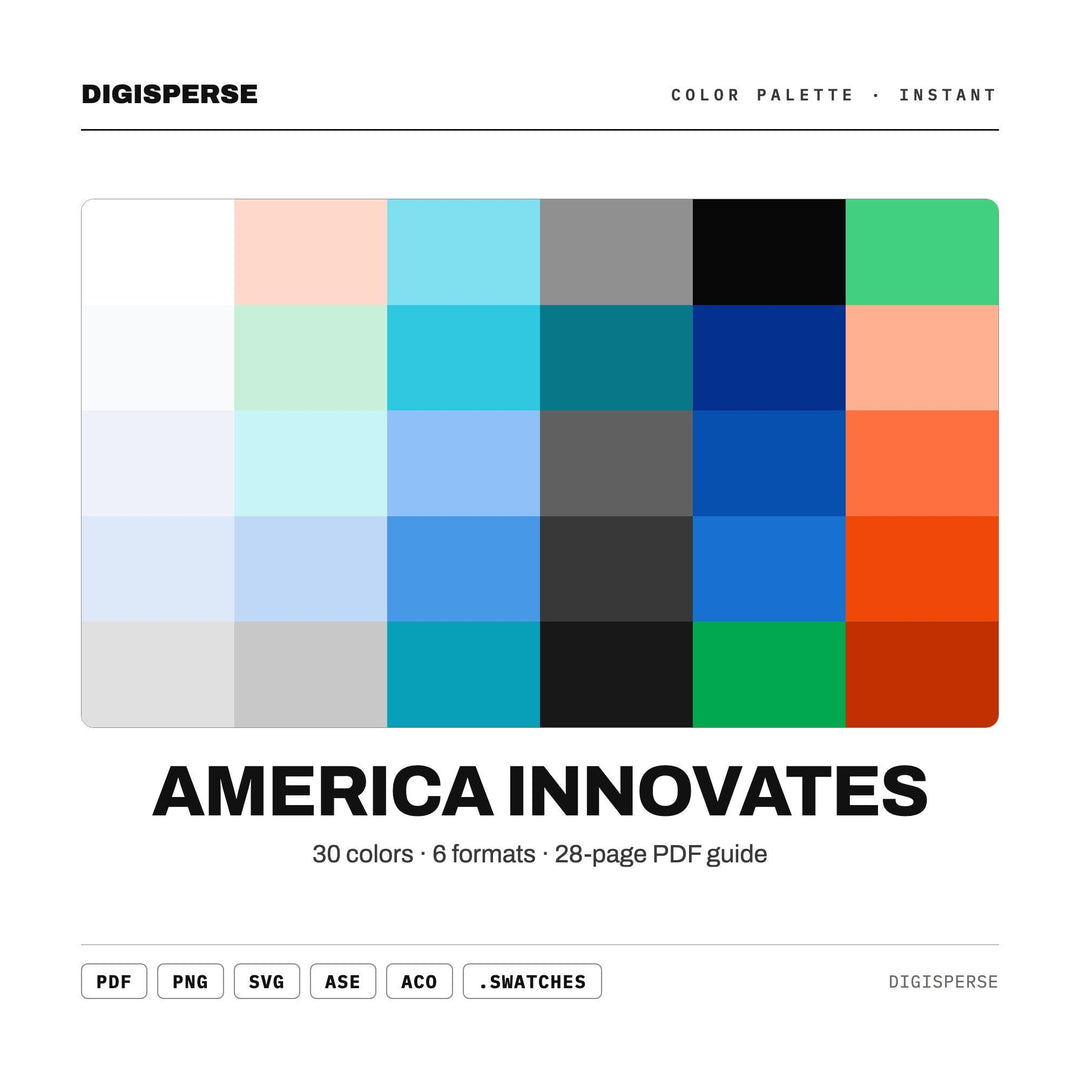 America Innovates Color Palette | 30 Colors | Hex RGB CMYK | Procreate Swatches + ASE | Digital Download