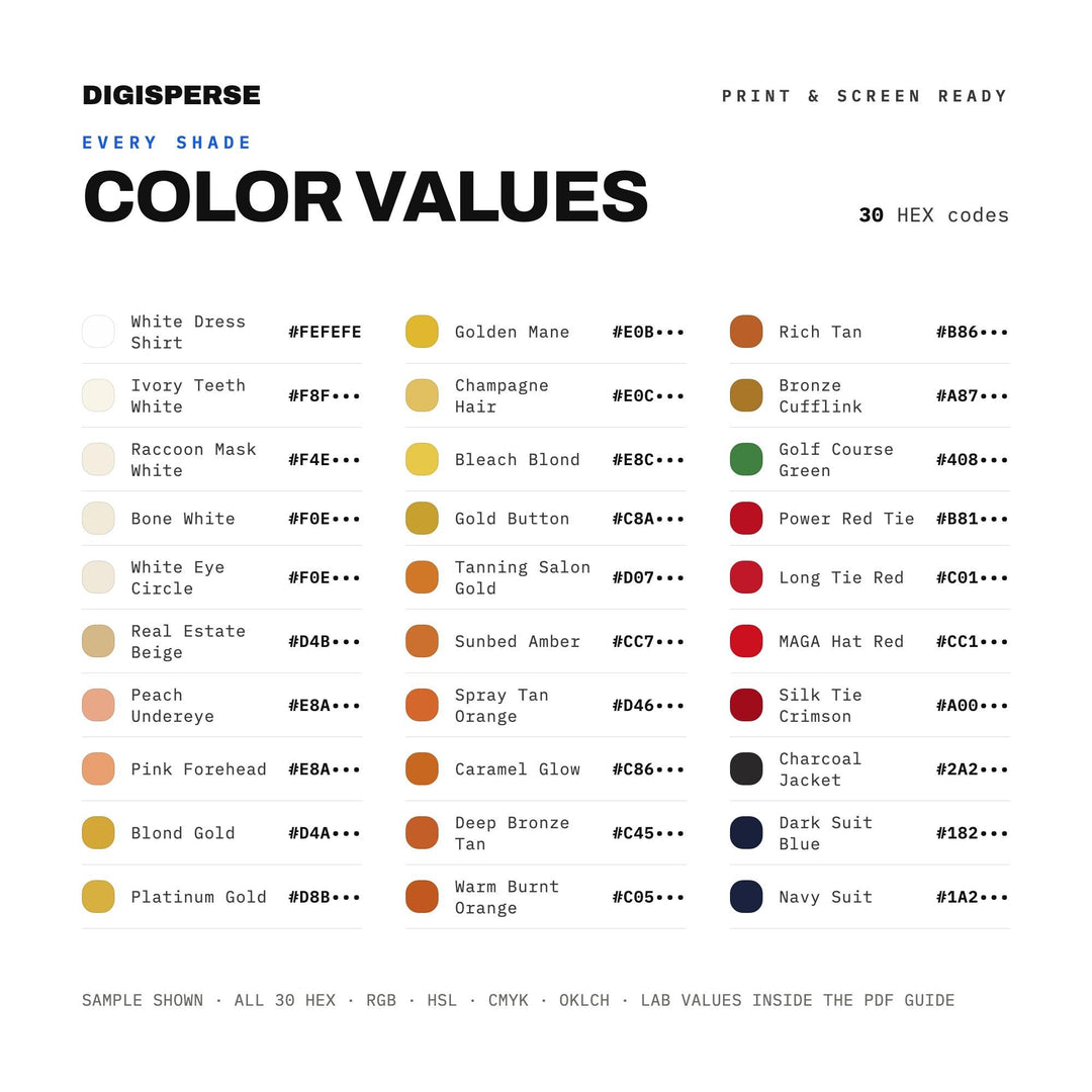 Presidential Spray Tan Color Palette | 30 Procreate Swatches (Digital Download)