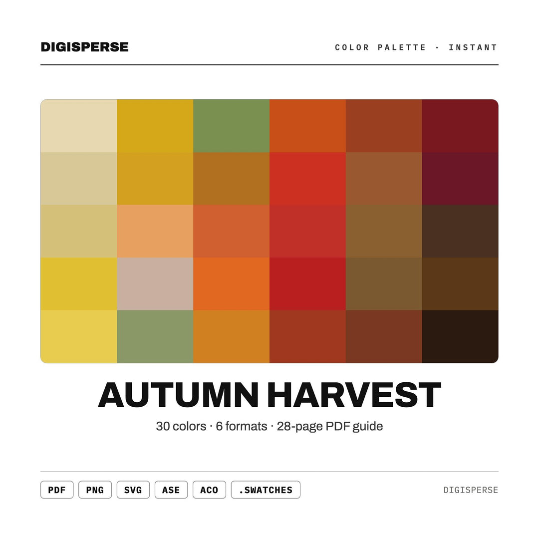 Autumn Harvest Color Palette | 30 Procreate Swatches, ASE Guide (Digital Download)