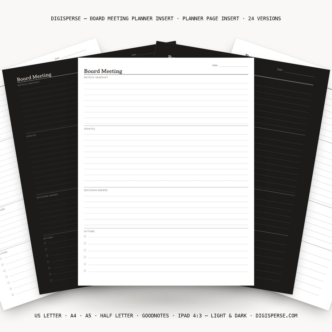 Board Meeting printable planner insert — main preview