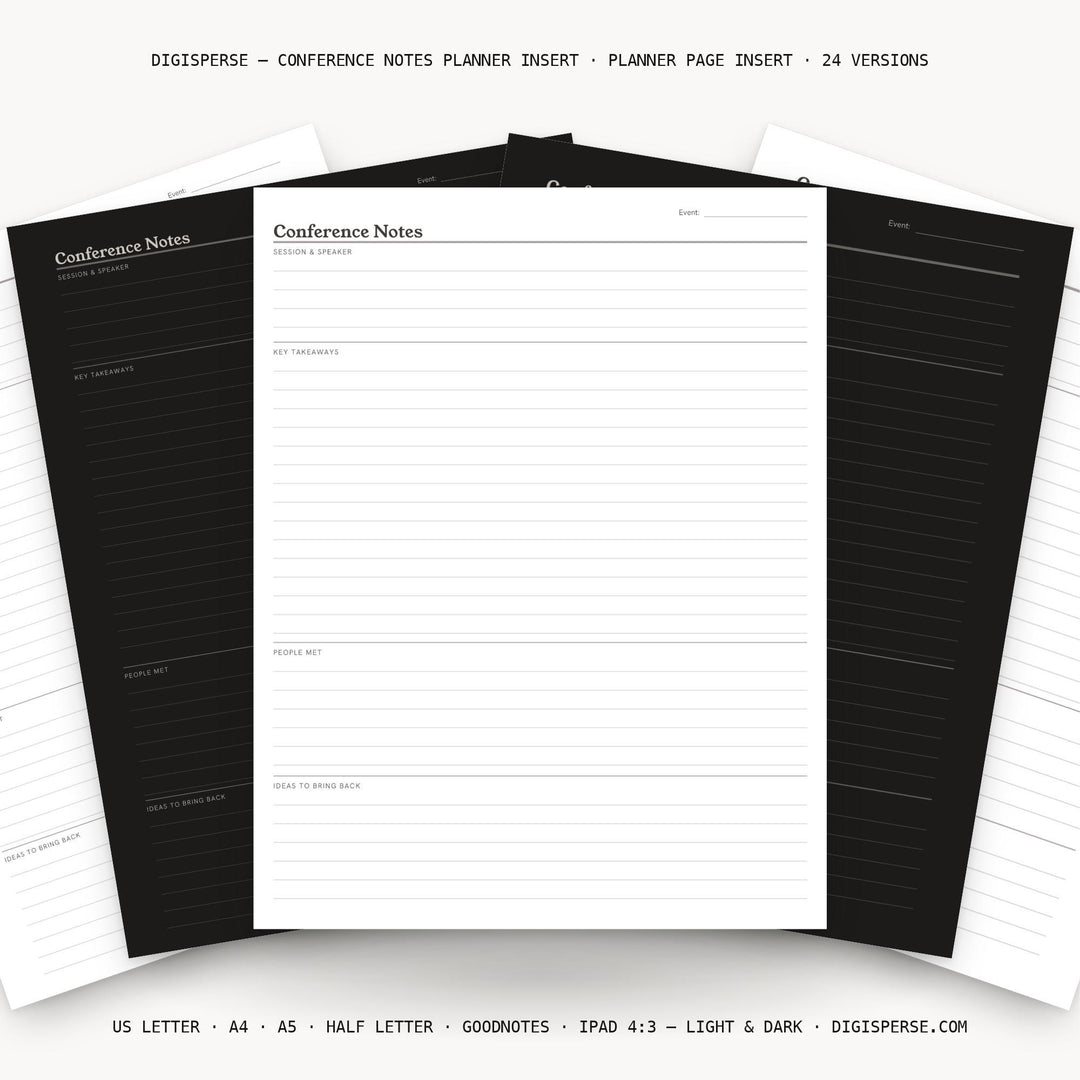 Conference Notes printable planner insert — main preview