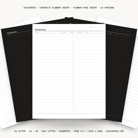 Contracts printable planner insert — main preview