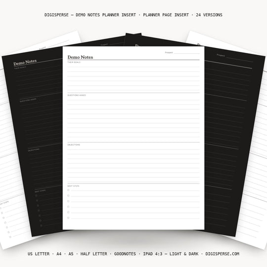 Demo Notes printable planner insert — main preview