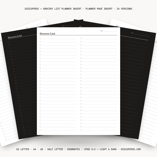 Grocery List printable planner insert — main preview