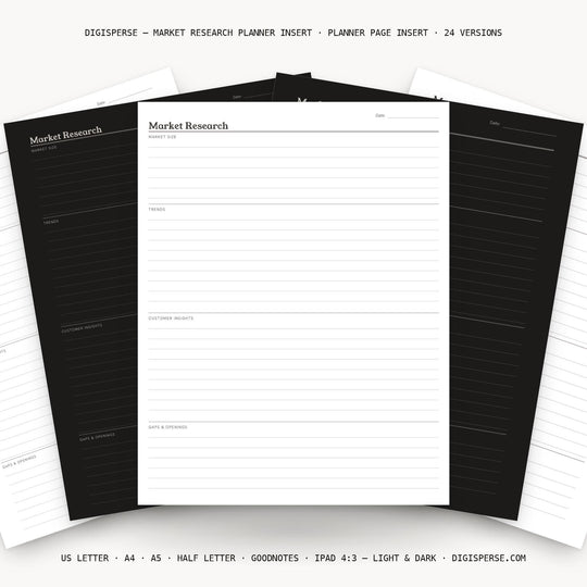 Market Research printable planner insert — main preview
