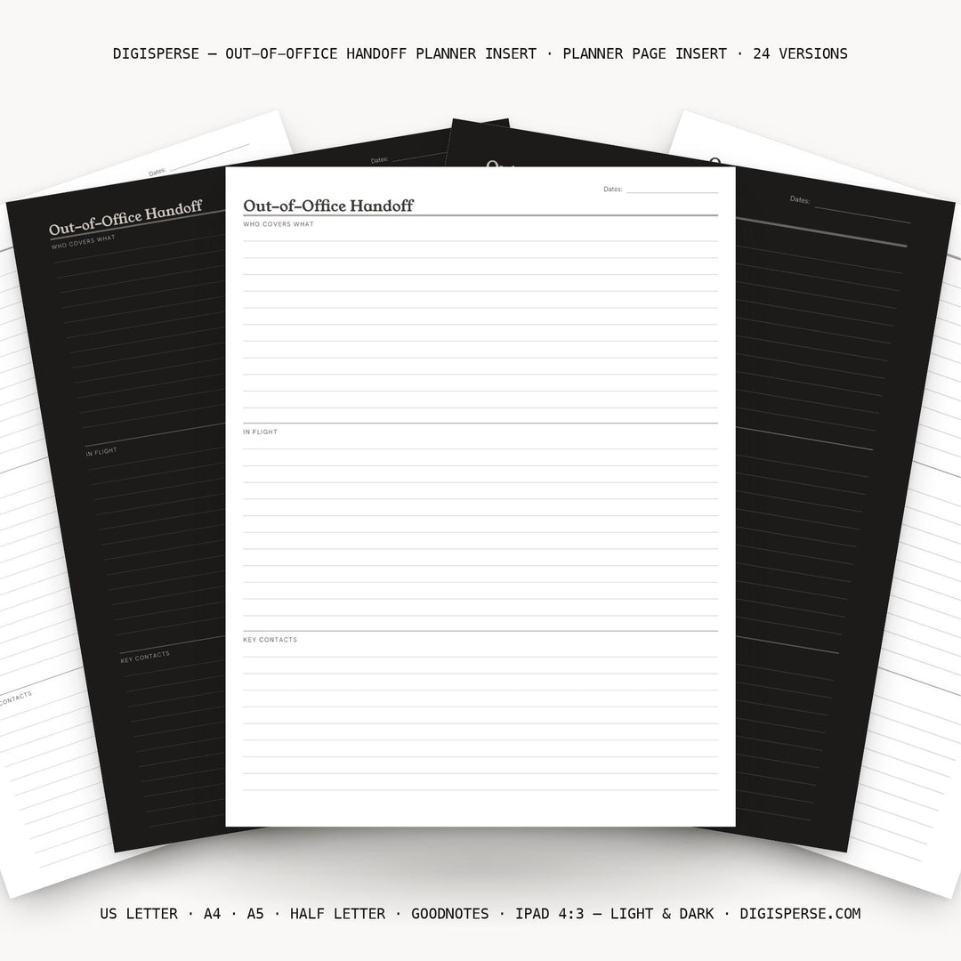 Out-of-Office Handoff Planner Insert | Contact Log | GoodNotes iPad PDF | Digital Download