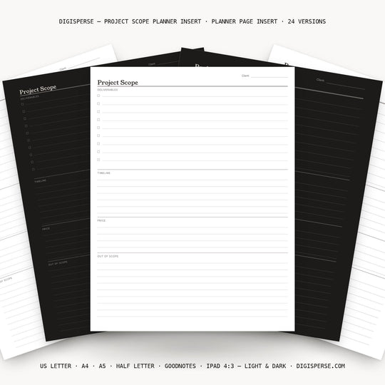 Project Scope printable planner insert — main preview