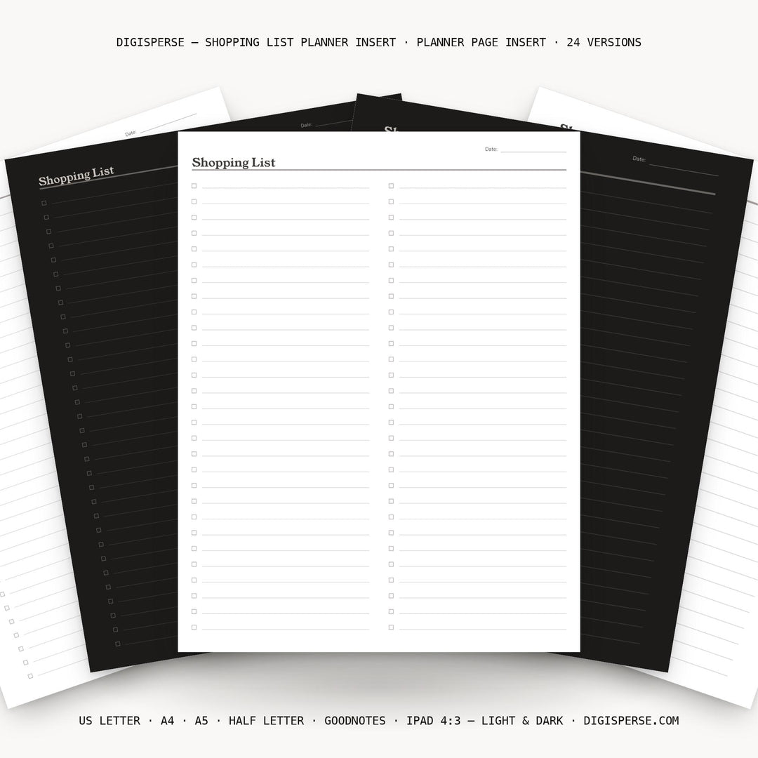 Shopping List printable planner insert — main preview
