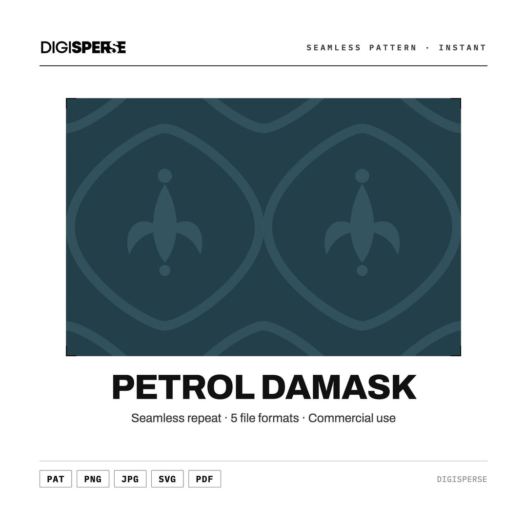 Petrol Damask seamless pattern set — main preview