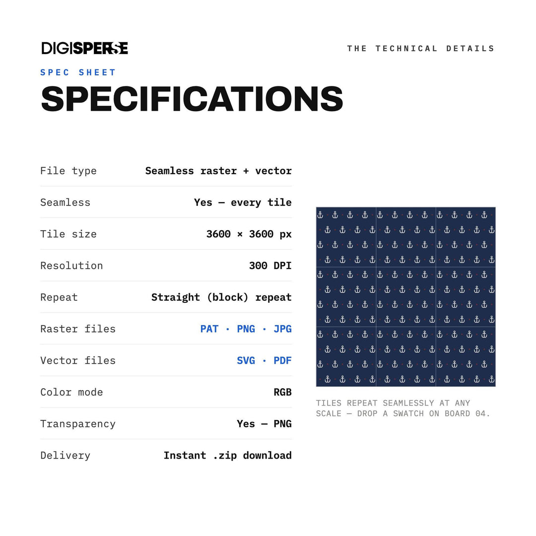 Linen Navy Anchor Repeat seamless pattern set — preview image 8 of 8