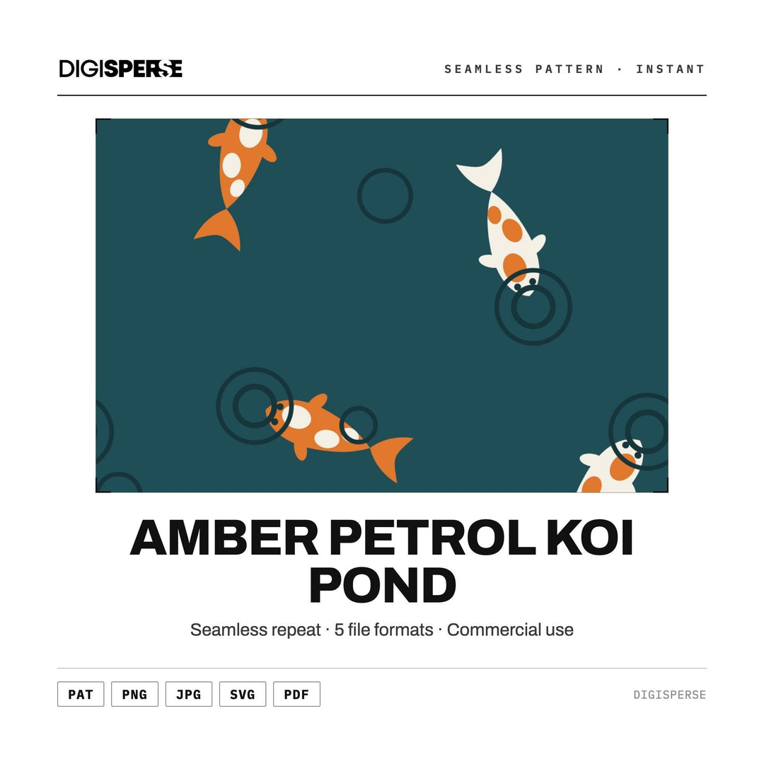 Seamless Digital Paper | Amber Petrol Koi Pond | Fabric Wallpaper | PNG SVG PDF