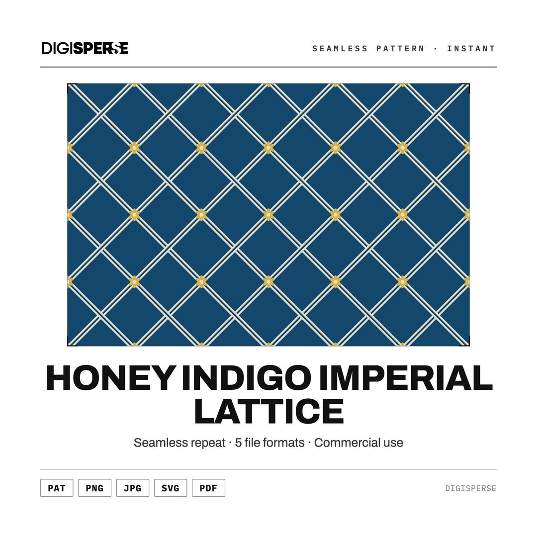 Surface Pattern Design | Honey Indigo Imperial Lattice | Digital Paper Fabric Wallpaper