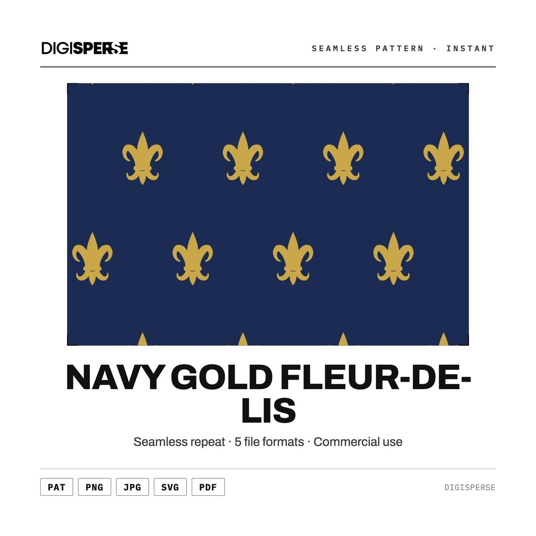 Surface Pattern Design | Navy Gold Fleur-de-Lis | Digital Paper Fabric Wallpaper