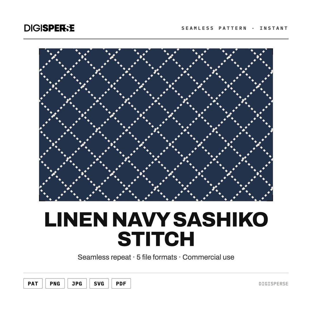 Surface Pattern Design | Linen Navy Sashiko Stitch | Digital Paper Fabric Wallpaper