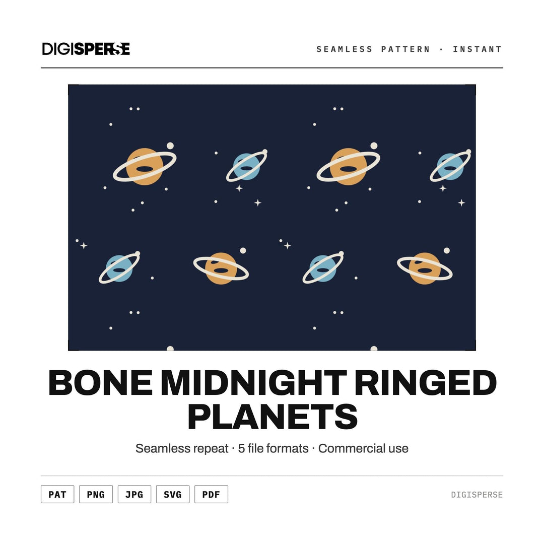 Digital Scrapbook Paper | Bone Midnight Ringed Planets | Fabric Wallpaper | PNG SVG PDF