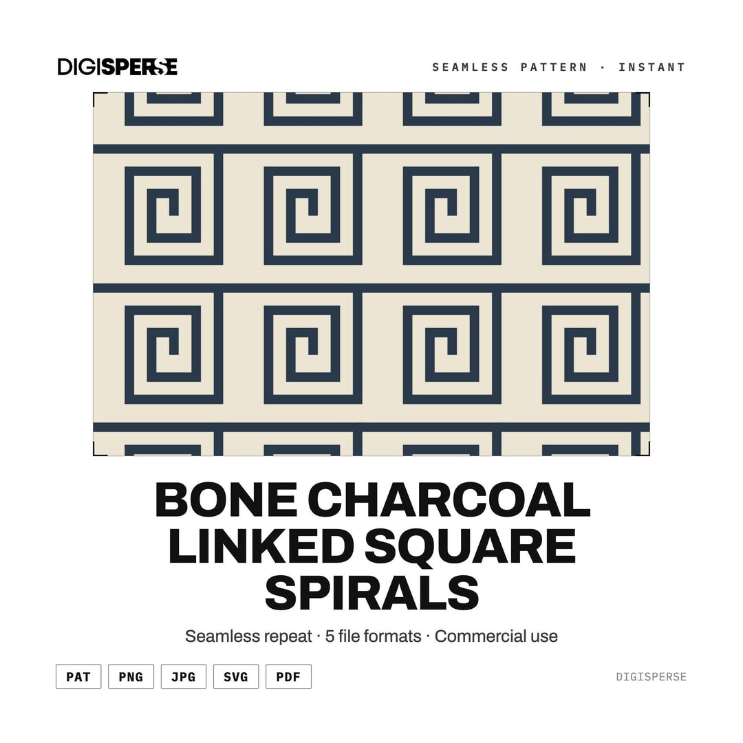 Seamless Pattern Svg | Bone Charcoal Linked Square Spirals | Digital Paper Fabric Wallpaper