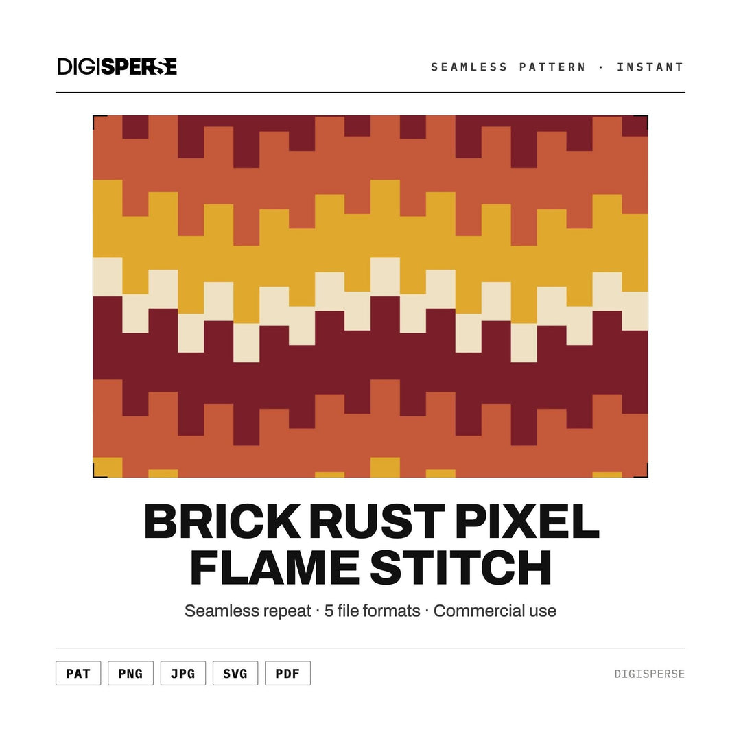 Digital Scrapbook Paper | Brick Rust Pixel Flame Stitch | Fabric Wallpaper