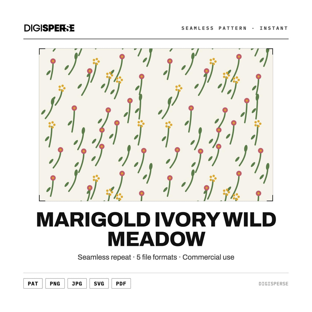 Seamless Digital Paper | Marigold Ivory Wild Meadow | Fabric Wallpaper | PNG SVG PDF