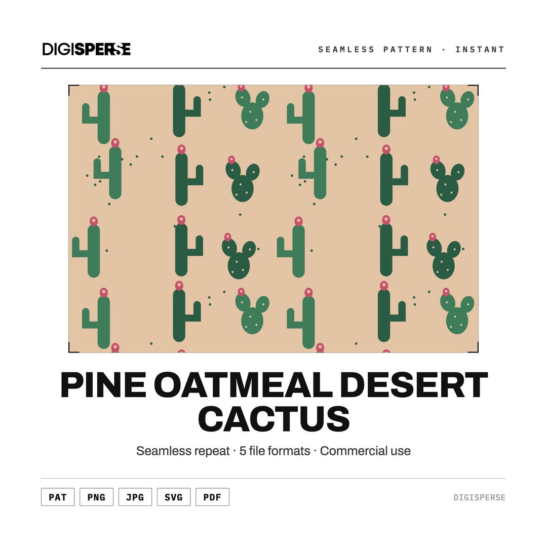 Seamless Digital Paper | Pine Oatmeal Desert Cactus | Fabric Wallpaper | PNG SVG PDF