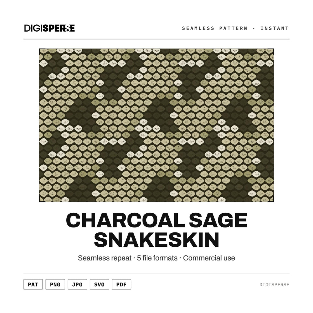Seamless Pattern | Charcoal Sage Snakeskin | Digital Paper Fabric Wallpaper | PNG SVG PDF