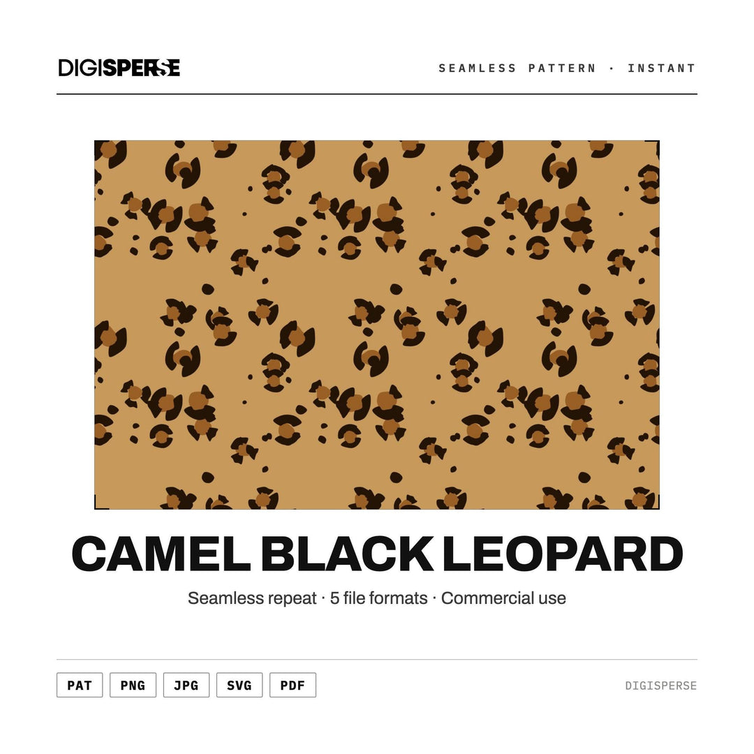 Seamless Pattern | Camel Black Leopard | Digital Paper Fabric Wallpaper | PNG SVG PDF