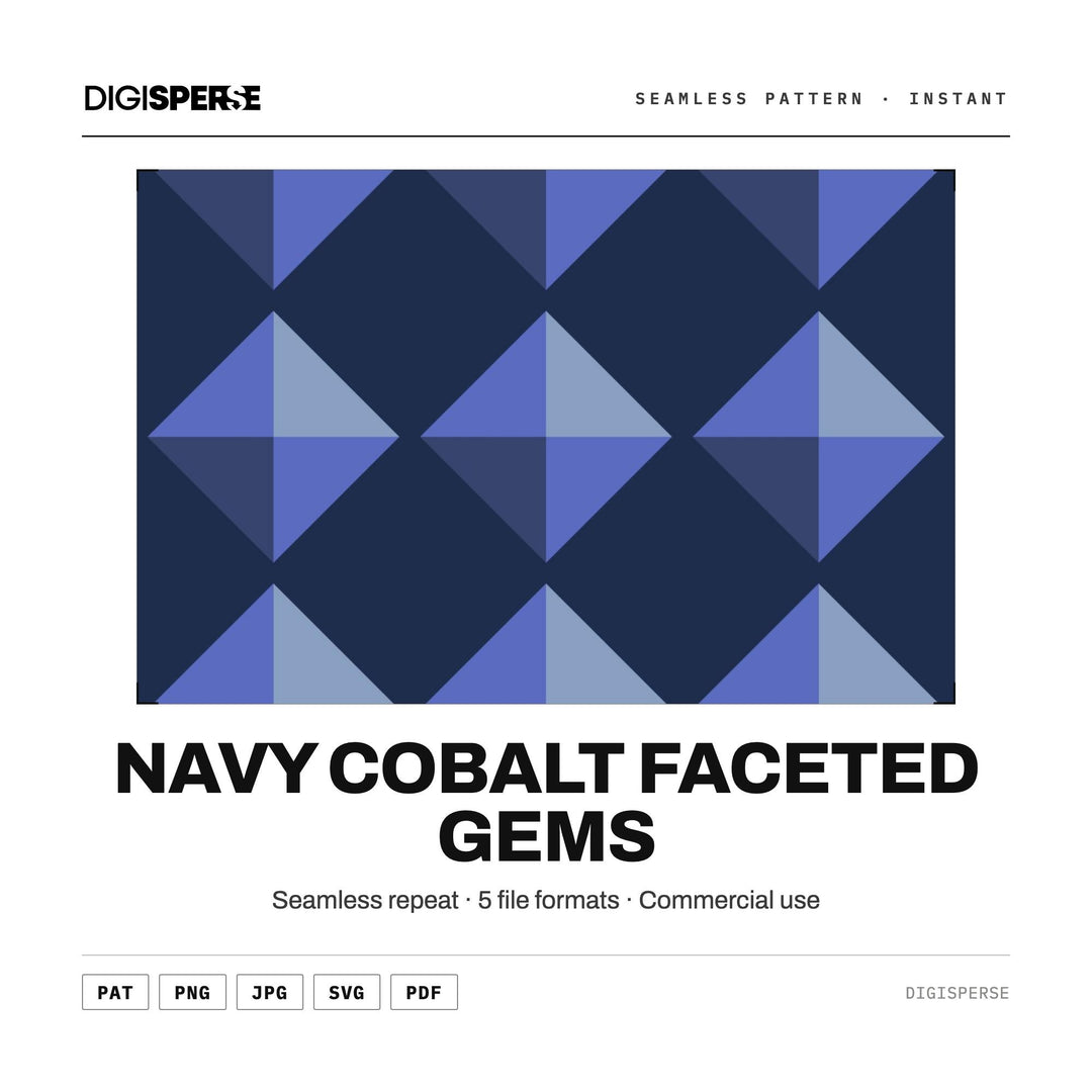 Seamless Pattern Svg | Navy Cobalt Faceted Gems | Digital Paper Fabric Wallpaper