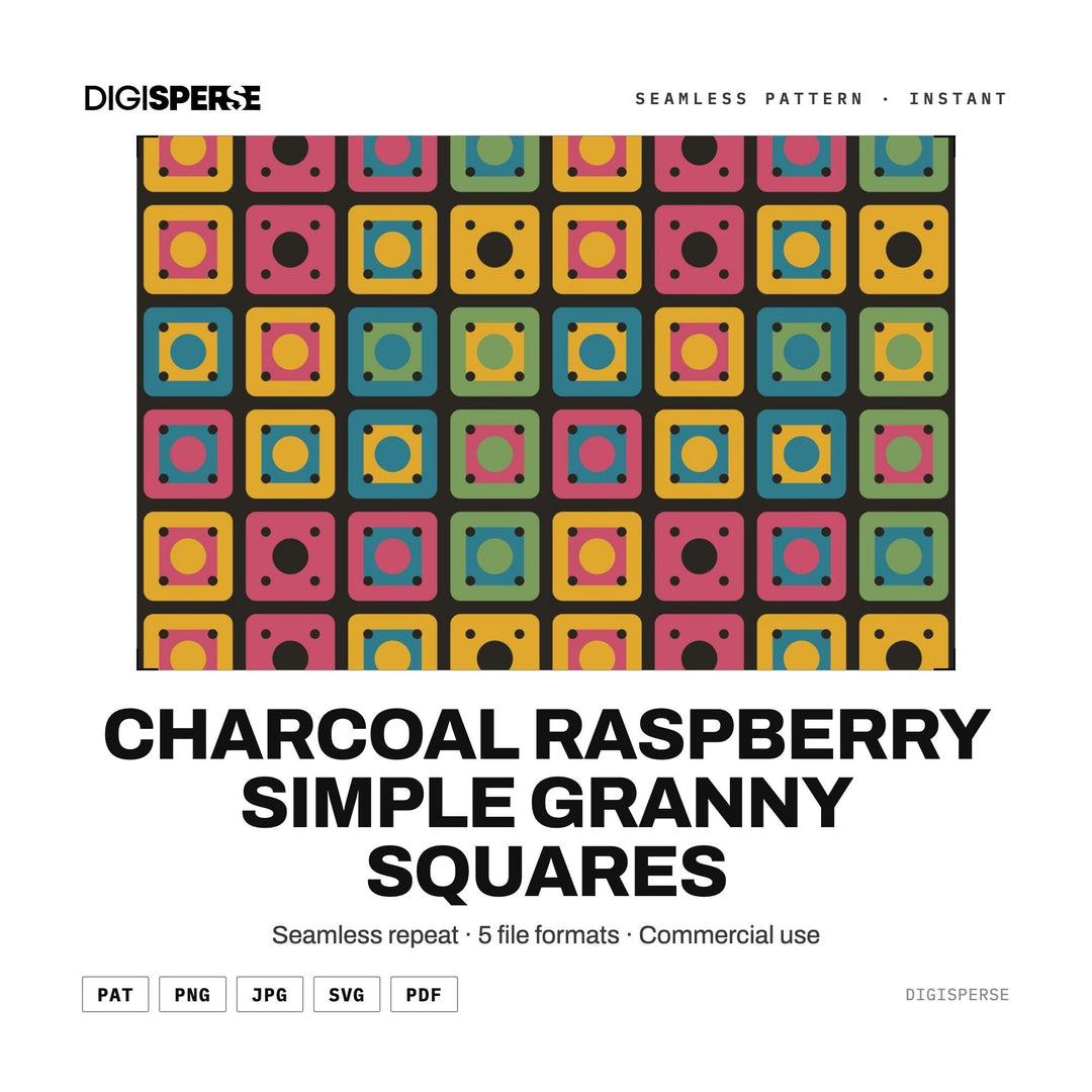 Surface Pattern Design | Charcoal Raspberry Simple Granny Squares | Digital Paper Fabric Wallpaper