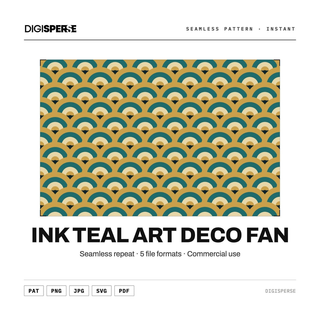 Surface Pattern Design | Ink Teal Art Deco Fan | Digital Paper Fabric Wallpaper