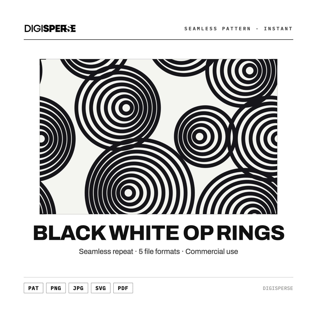 Digital Scrapbook Paper | Black White Op Rings | Fabric Wallpaper | PNG SVG PDF