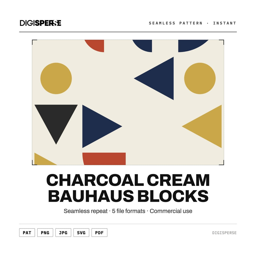 Digital Scrapbook Paper | Charcoal Cream Bauhaus Blocks | Fabric Wallpaper | PNG SVG PDF