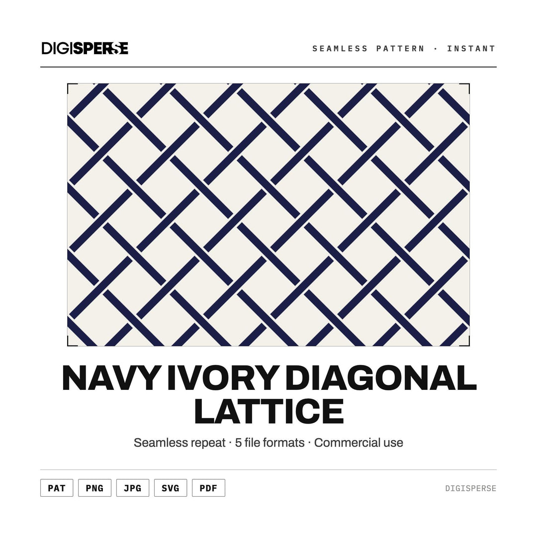 Seamless Pattern Svg | Navy Ivory Diagonal Lattice | Digital Paper Fabric Wallpaper