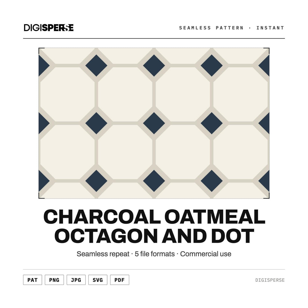 Surface Pattern Design | Charcoal Oatmeal Octagon and Dot | Digital Paper Fabric Wallpaper