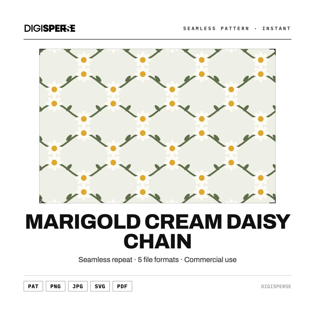 Seamless Digital Paper | Marigold Cream Daisy Chain | Fabric Wallpaper | PNG SVG PDF