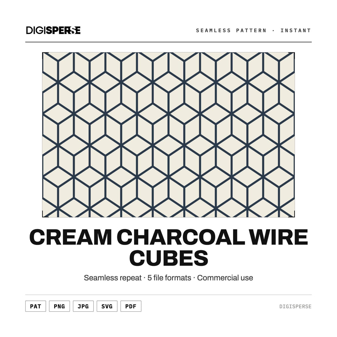Seamless Pattern Svg | Cream Charcoal Wire Cubes | Digital Paper Fabric Wallpaper