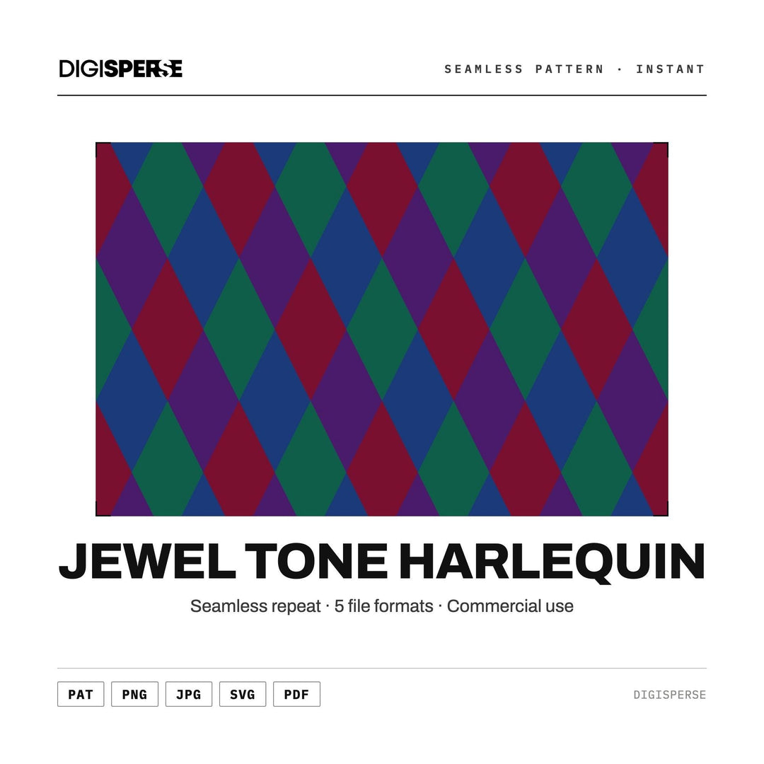 Harlequin Seamless Pattern | Jewel Tone Diamond Digital Paper | PNG SVG PDF