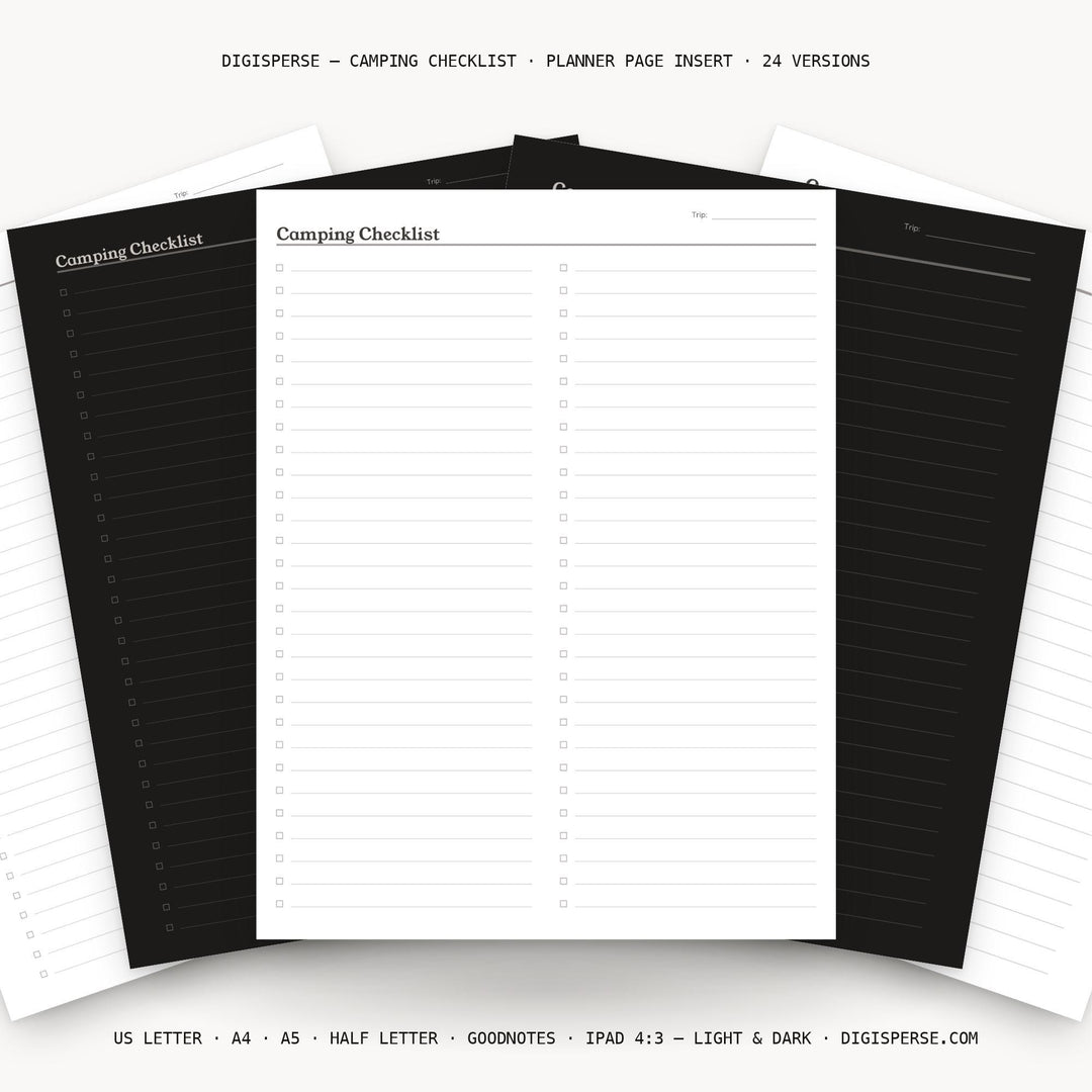 Camping Checklist printable planner insert — main preview