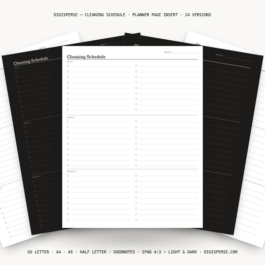 Cleaning Schedule printable planner insert — main preview