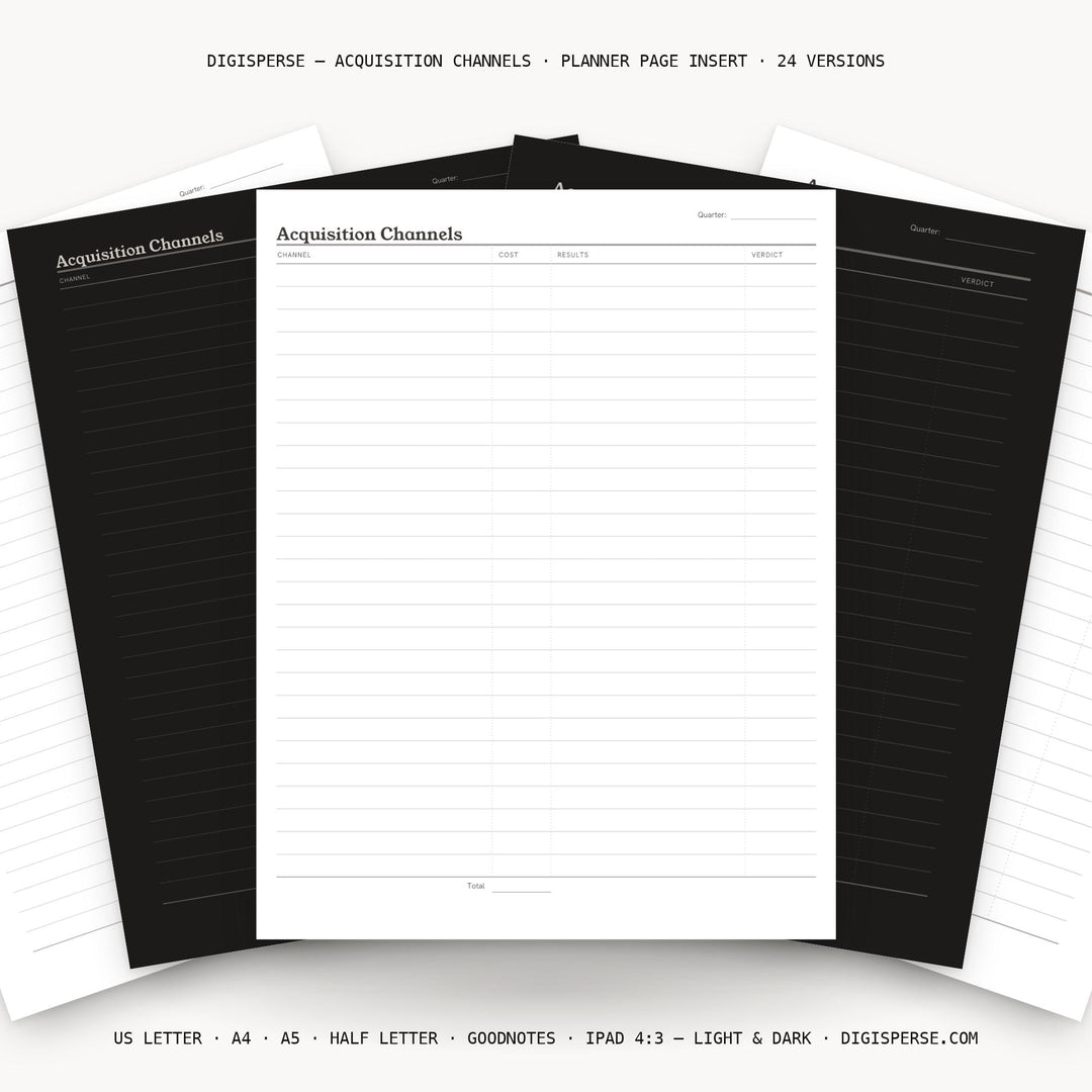 Acquisition Channels printable planner insert — main preview