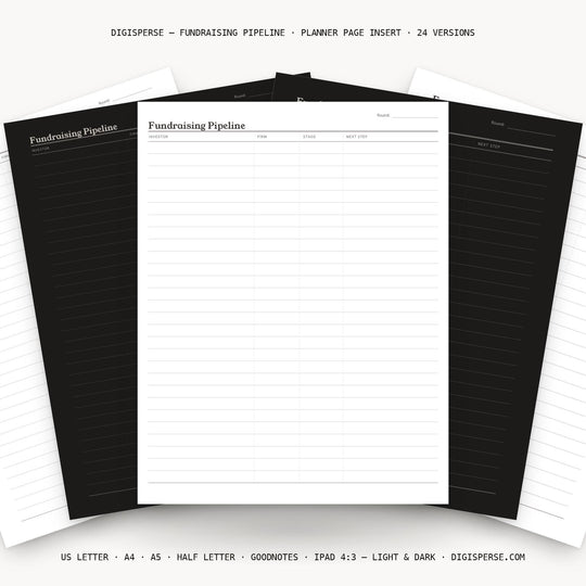 Fundraising Pipeline printable planner insert — main preview
